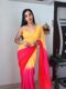 Yellow-to-pink Ombre Gradient Georgette Ready To Wear Saree With Unstitched Blouse