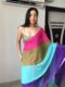 Pink, Olive Green, Aqua Blue, And Purple Omber Pattern Georgette Ready To Wear Saree With Unstitched Blouse