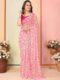Soft Pink Floral Prints And Lace Border Georgette Ready To Wear Saree With Unstitched Blouse
