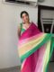 Pink, Yellow, And Green Omber Pattern Georgette Ready To Wear Saree With Unstitched Blouse