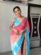 Pink, Olive Green, Aqua Blue, And Purple Omber Pattern Georgette Ready To Wear Saree With Unstitched Blouse