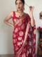 Maroon-red Hue banarasi silver zari motifs saree Ready To Wear Saree With Unstitched Blouse