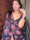 Black Georgette Vibrant Red And Pink Floral Prints Ready To Wear Saree With Designer Unstitched Blouse
