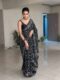Soft Linen Black Color Ajrakh Block Print Ready To Wear Saree With Unstitched Blouse