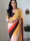 Yellow, Red, Peach, And Brown Shades Georgette ombre design Ready To Wear Saree With Unstitched Blouse