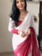 Deep Red And White Georgette ombre design Ready To Wear Saree With Unstitched Blouse