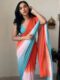 Aqua Blue, Coral Orange, And Soft White Georgette ombre design Ready To Wear Saree With Unstitched Blouse