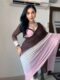 Brown to Bblush Pink Ombre Effect Georgette Ready To Wear Saree With Unstitched Blouse