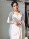 White Color, Featuring A Scalloped Border Georgette Ready To Wear Saree With Stitched Blouse