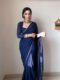 Navy Blue Color, Featuring A Scalloped Border Georgette Ready To Wear Saree With Stitched Blouse