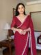 Maroon GeorgetteEmbroidered Scallop Lace On The Borders Georgette Ready To Wear Saree With Unstitched Blouse