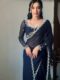 Navy Blue GeorgetteEmbroidered Scallop Lace On The Borders Georgette Ready To Wear Saree With Unstitched Blouse (Copy)