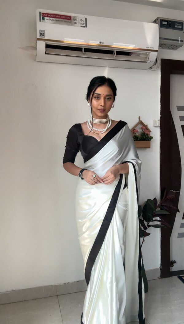 Rich White Base Color Ombre Saree,Flowy Drape Georgette Ready To Wear Saree With Unstitched Blouse - Image 3