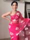 Pink White Abstract Floral Print Ready To Wear Saree With Designer Unstitched Blouse