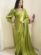 Olive Green Satin Saree Ready To Wear Saree With Unstitched Blouse