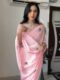 Light Pink White Embroidered Motifs Georgette Ready To Wear Saree With Unstitched Blouse