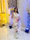 White Color Organza Pink Lotus Floral Prints Ready To Wear Saree With Stitched Blouse