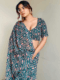 Deep Teal Shade Floral Pink-white Print Georgette Ready To Wear Saree With Unstitched Blouse
