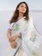White Sattin Lavender-pink Border & Flower Ready To Wear Saree  With Unstitched Blouse