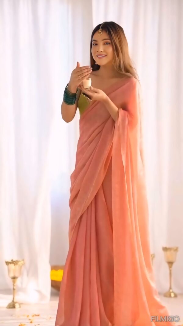 Peach Color Solid Fendy  Ready To Wear Saree With Unstitched Blouse - Image 4