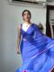 Royal Blue Shade With Small Red Embroidered Hearts Ready To Wear Saree With Unstitched Blouse
