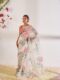 Cream Color Organza Saree Botanical Print Design Ready To Wear Saree With Stitched Blouse