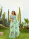 Mint Green Color Organza Saree Botanical Print Scalloped Golden Border Design Ready To Wear Saree With Stitched Blouse