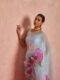 Sky Blue Color Organza Vibrant Multi-colored Lotus Prints Ready To Wear Saree With Stitched Blouse