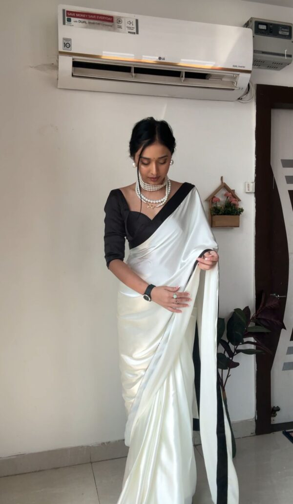 Rich White Base Color Ombre Saree,Flowy Drape Georgette Ready To Wear Saree With Unstitched Blouse - Image 5