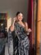 Black Color Soft Linen Handblock-inspired Geometric And Leaf Motifs Ready To Wear Saree With Unstitched Blouse