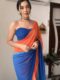 Orange and Blue Georgette ombre design Ready To Wear Saree With Unstitched Blouse