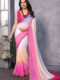 White And Pink Color Georgette Golden Lace Border Ready To Wear Saree With Unstitched Blouse