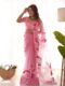 Pink Organza Saree With Bold Floral Prints Ready To Wear Saree With Unstitched Blouse