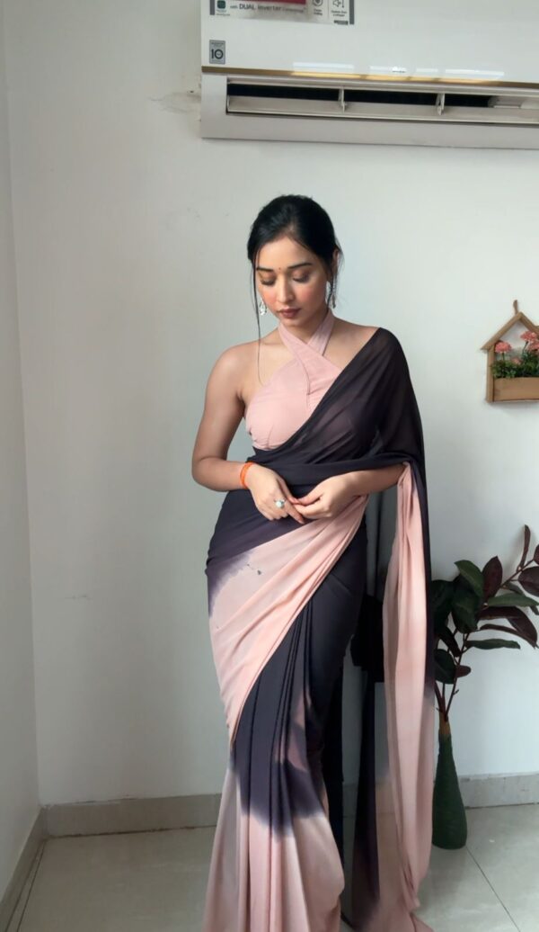 Peach And Black Omber paint Georgette Ready To Wear Saree With Unstitched Blouse - Image 5