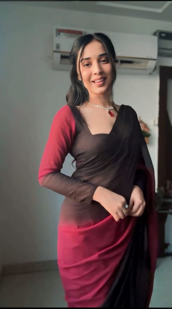 Maroon And Black Color Ombre Saree,Flowy Drape Georgette Ready To Wear Saree With Unstitched Blouse - Image 5