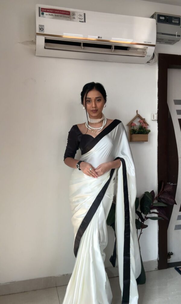 Rich White Base Color Ombre Saree,Flowy Drape Georgette Ready To Wear Saree With Unstitched Blouse - Image 4