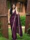 Wine-Colored Rangoli Ivory Lace Embroidery Ready To Wear Saree With Unstitched Blouse