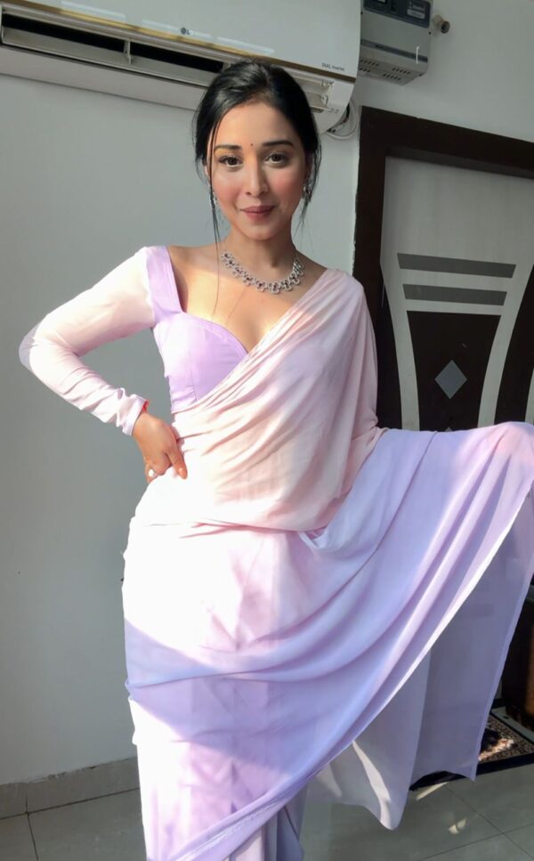Pastel Pink & Lilac Ombre tone Georgette Ready To Wear Saree With Unstitched Blouse - Image 5