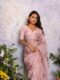 Pink Color Organza Saree Botanical Print Scalloped Golden Border Design Ready To Wear Saree With Stitched Blouse