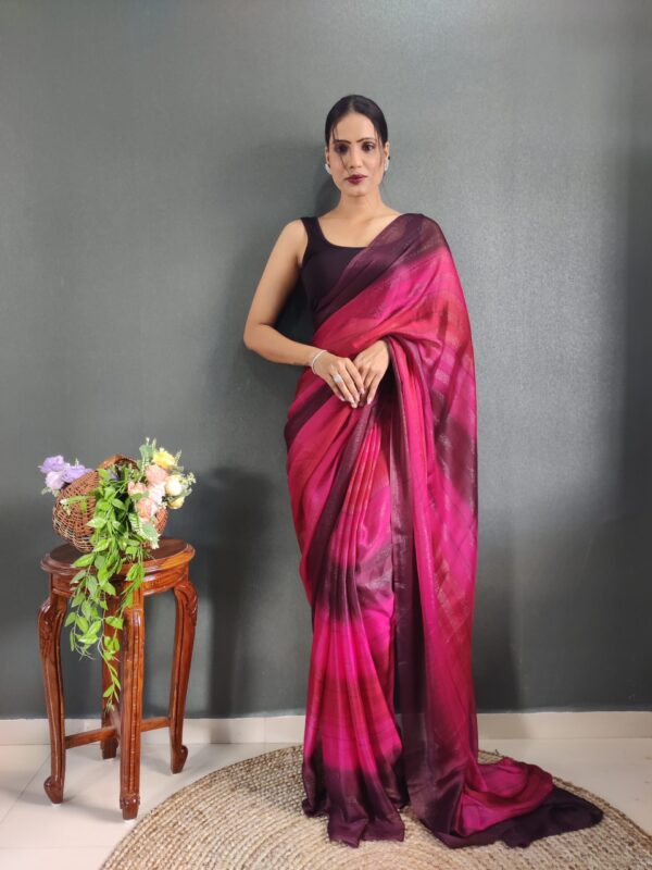 Magenta And Wine Shades Georgette Soft Ombré Pattern Ready To Wear Saree With Unstitched Blouse - Image 5