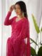 Pink Bandhani Silver Heart Embroidery Ready To Wear Saree With Unstitched Blouse