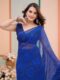 Royal Blue Georgette Bandhani Print With Golden Geometric Patterns Ready To Wear Saree With Unstitched Blouse