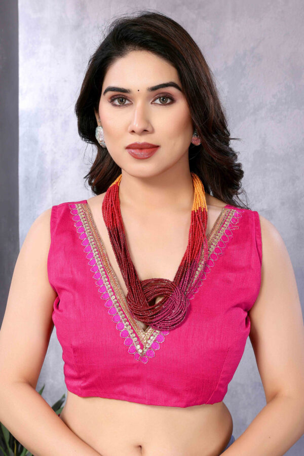 White And Pink Color Georgette Golden Lace Border Ready To Wear Saree With Unstitched Blouse - Image 5
