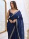 Organza Saree With Elegant Blue Stripes Ready To Wear Saree With Unstitched Blouse