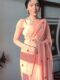 Peach Heart Small Red Heart Motifs Georgette Ready To Wear Saree With Unstitched Blouse