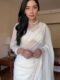 Pure White GeorgetteEmbroidered Scallop Lace On The Borders Georgette Ready To Wear Saree With Unstitched Blouse