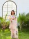 Peach Color Organza Saree Botanical Print Scalloped Golden Border Design Ready To Wear Saree With Stitched Blouse