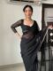Black Color, Featuring A Scalloped Border Georgette Ready To Wear Saree With Stitched Blouse