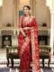 Red Banarasi Jacquard Lichi Silk Saree with Subtle Gold Zari – Elegant Heritage Wear for Grand Occasions
