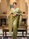 Olive Green Banarasi  Jacquard Lichi Silk Saree with Gold Zari Borders – Regal Ethnic Charm for Festive & Wedding Occasions